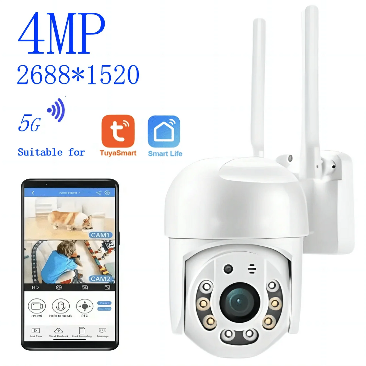Tuya 4MP PTZ WIFI Outdoor Security Cameras - IP66 Weatherproof With AI Tracking