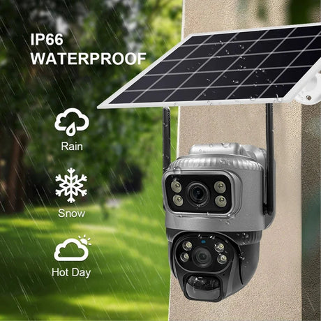 V380 Dual Lens 4G Solar Camera IR Detection Night Vision Waterproof Security Cams