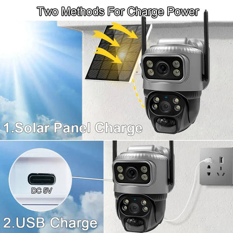 V380 Dual Lens 4G Solar Camera IR Detection Night Vision Waterproof Security Cams