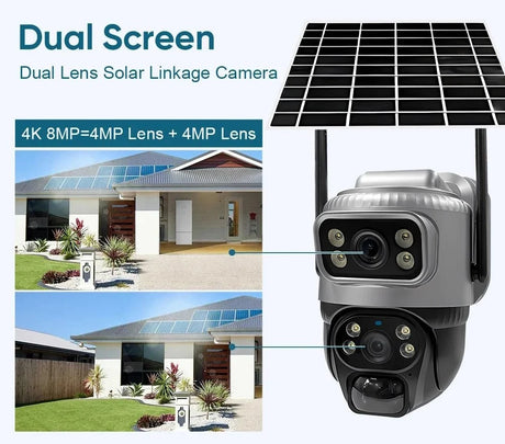 V380 Dual Lens 4G Solar Camera IR Detection Night Vision Waterproof Security Cams