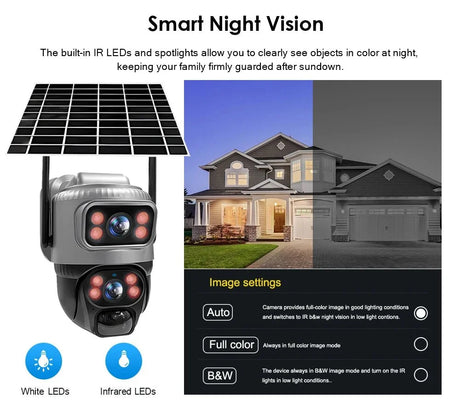 V380 Dual Lens 4G Solar Camera IR Detection Night Vision Waterproof Security Cams