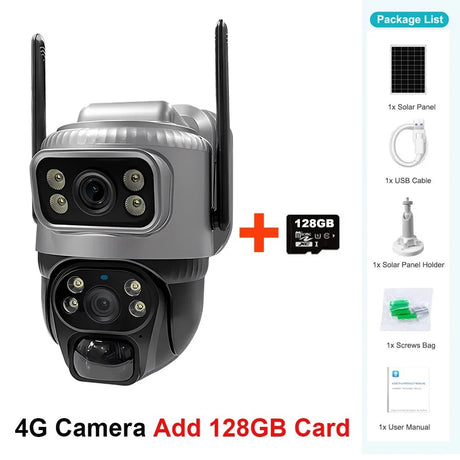 V380 Dual Lens 4G Solar Camera IR Detection Night Vision Waterproof Security Cams