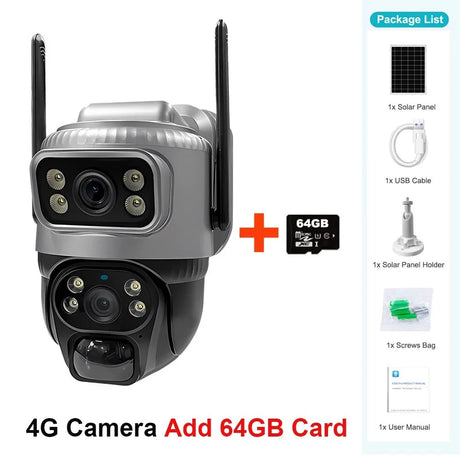 V380 Dual Lens 4G Solar Camera IR Detection Night Vision Waterproof Security Cams