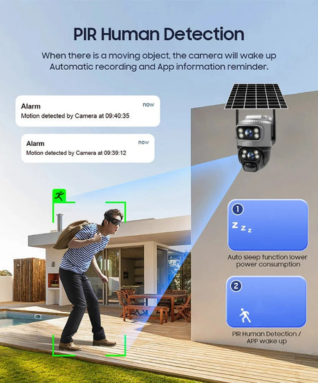 V380 Dual Lens 4G Solar Camera IR Detection Night Vision Waterproof Security Cams