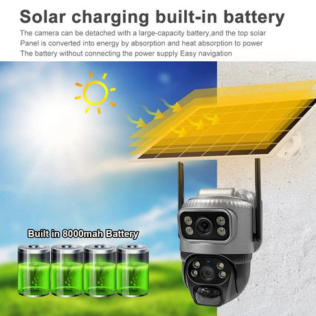 V380 Dual Lens 4G Solar Camera IR Detection Night Vision Waterproof Security Cams