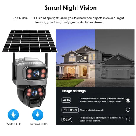 V380 Dual Lens 4G Solar Camera IR Detection Night Vision Waterproof Security Cams