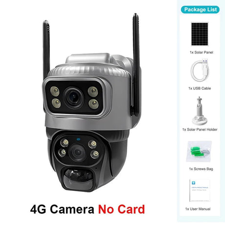 V380 Dual Lens 4G Solar Camera IR Detection Night Vision Waterproof Security Cams