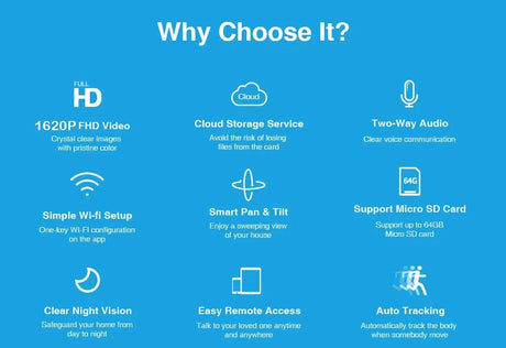 YCC365 Plus Wifi IP Camera - Auto Tracking 1620P Full Night Vision For Home CCTV
